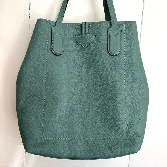 Longchamp Roseau Essential Grained Leather Sage Green Cuir Shoulder Tote Bag - Picture 3 of 9